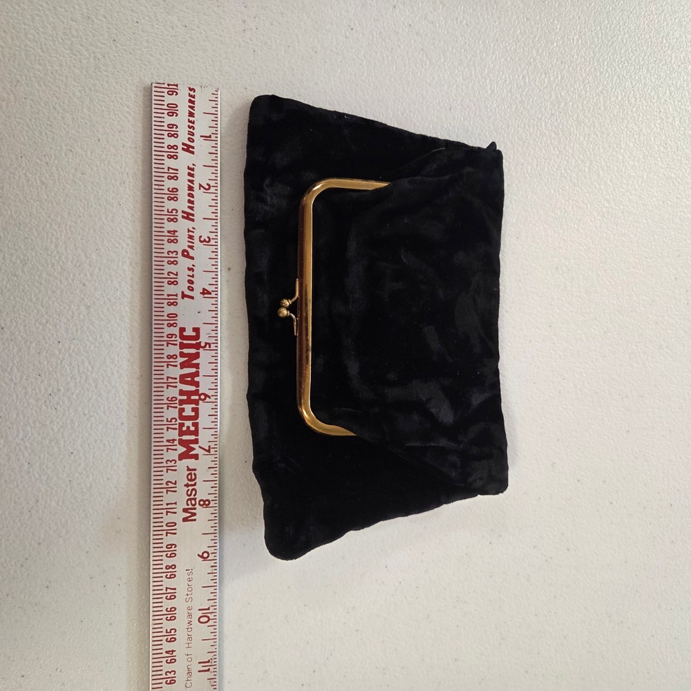 Vintage Black Velvet Kiss Lock Clutch Bag Gold Hardware Evening Purse MCM